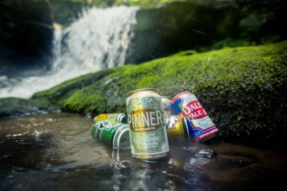 Oskar Blues Brewery cans waterfall