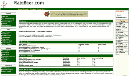 RateBeer's 2001 Homepage