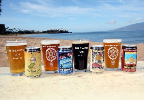 Maui Brewing cans glasses