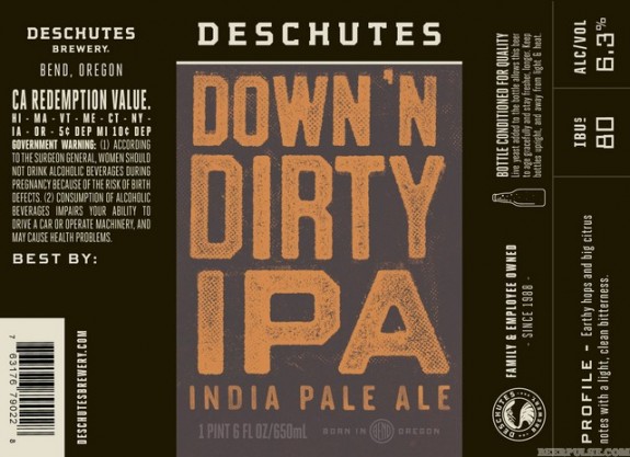Deschutes Down 'n Dirty IPA label BeerPulse