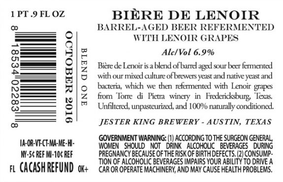 Jester King Biere de Lenoir back label BeerPulse